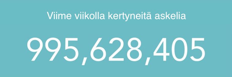 viime viikolla kertyneistä askelia: 995,628,405